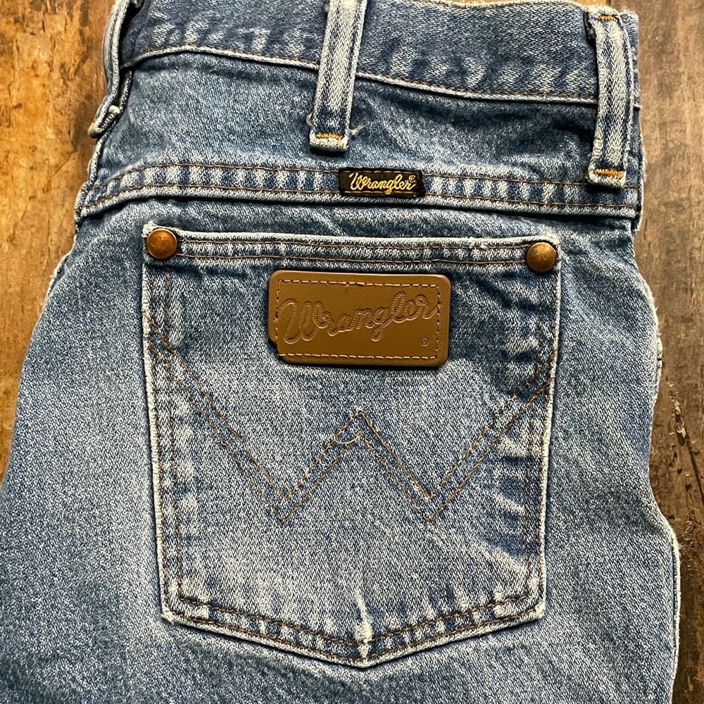 Wrangler blue jeans.